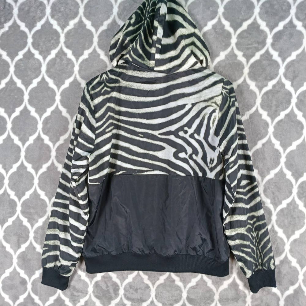 Adidas Originals Jacket Women Medium Black White Zebra Print Hooded Windbreaker - Picture 3 of 13
